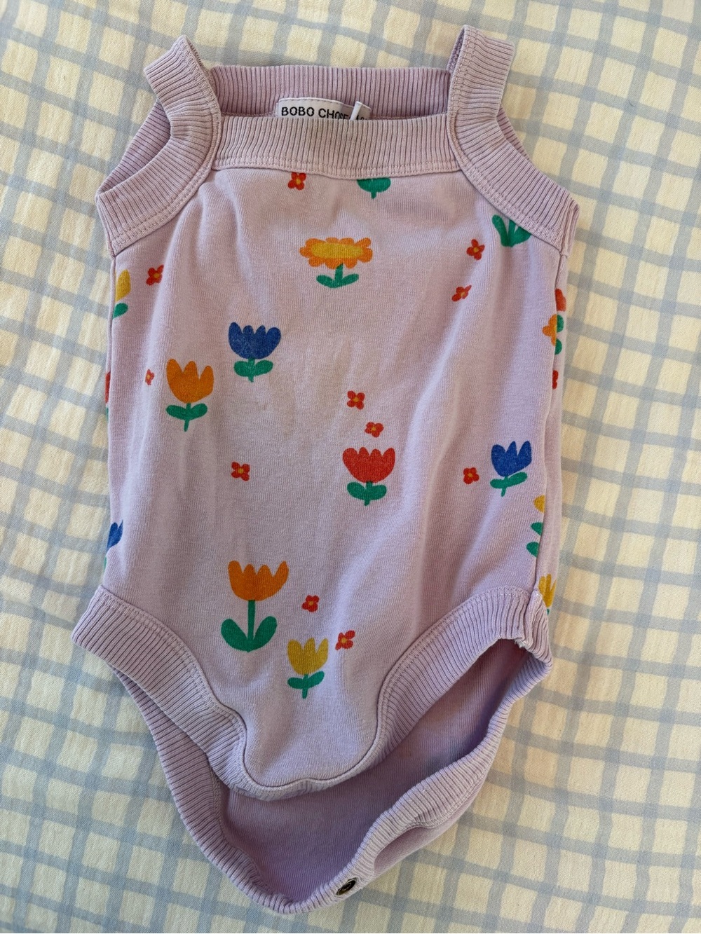 Bobo Choses Lilac Floral Tank Bodysuit with Multicolor Tulips